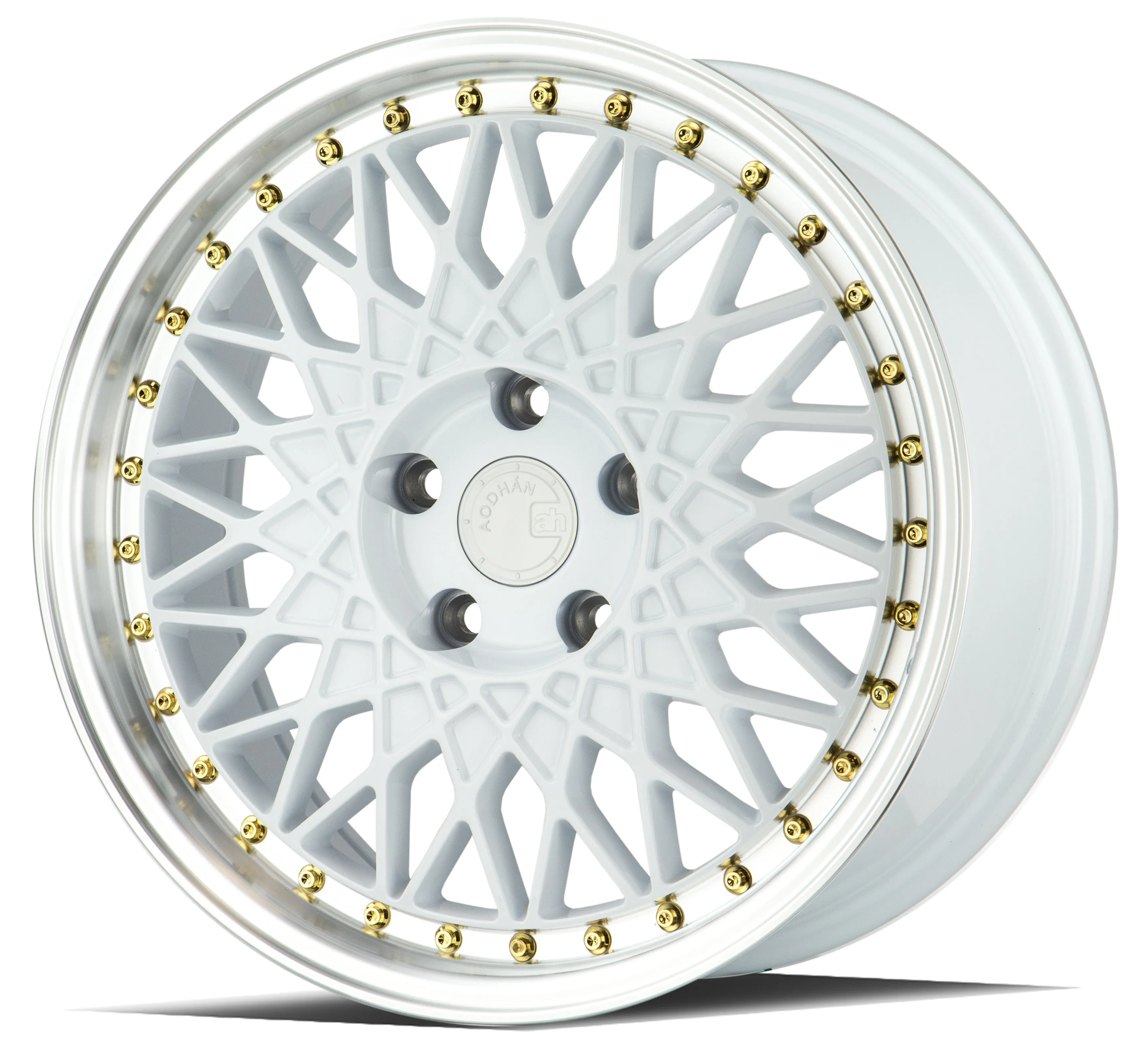 Aodhan AH05 18x8.5 5x100  35 White w/Machined Lip (Gold Rivets)