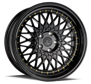 Aodhan AH05 18x9.5 5x114.3  30 Full Gloss Black ( Gold Rivet)