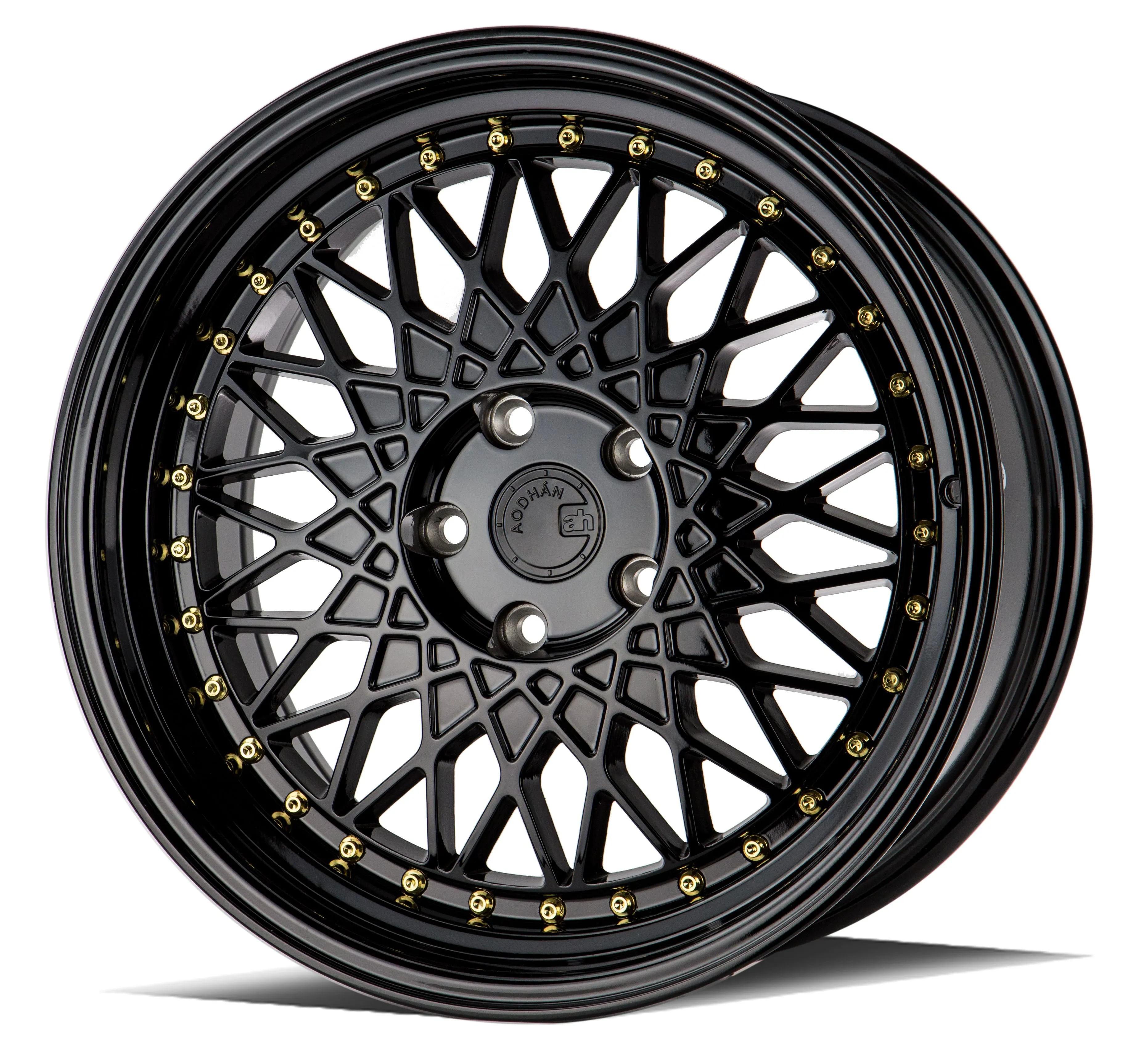 Aodhan AH05 18x9.5 5x114.3  30 Full Gloss Black ( Gold Rivet)