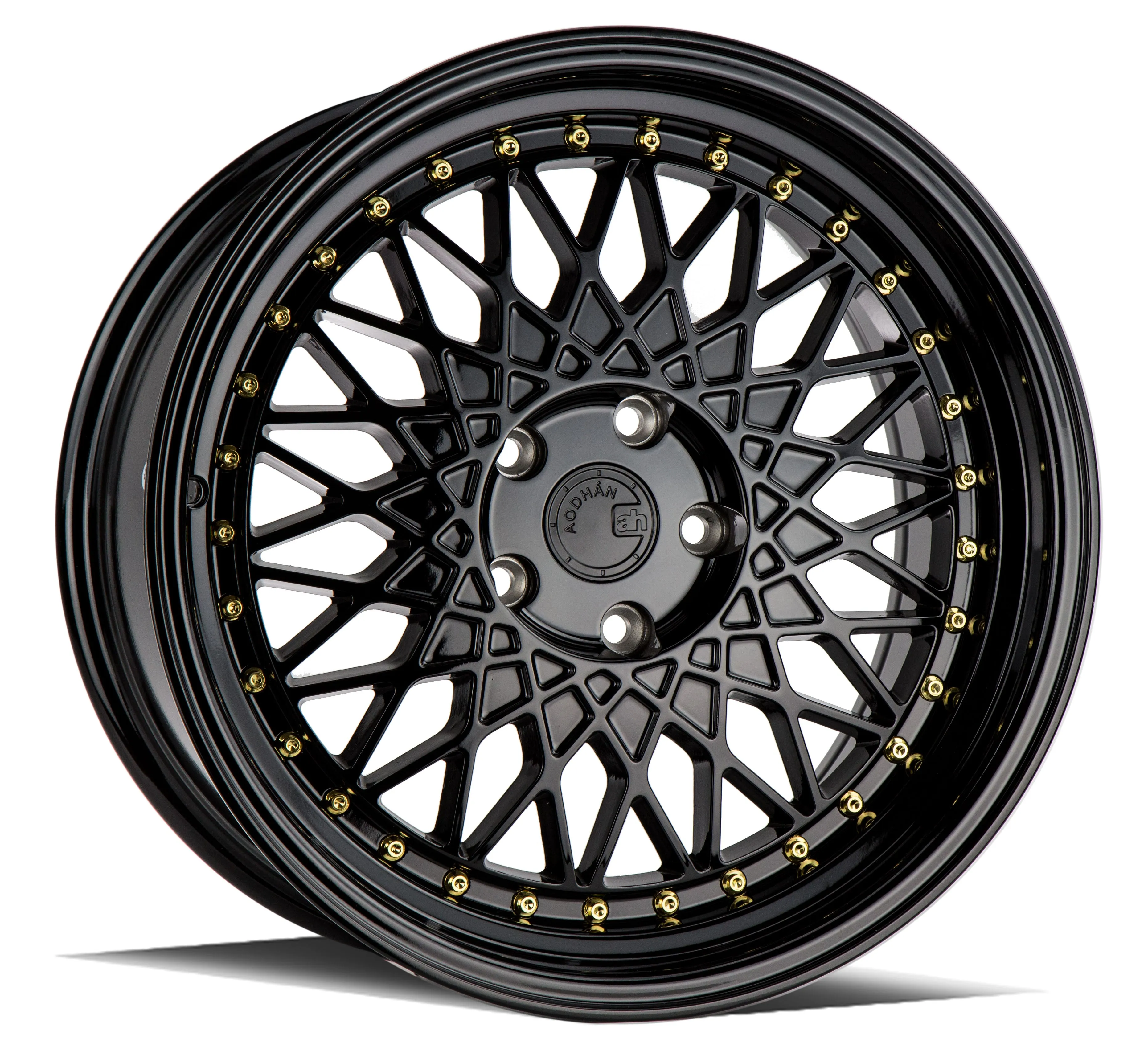 Aodhan AH05 18x9.5 5x114.3  30 Full Gloss Black ( Gold Rivet)