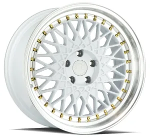 Aodhan AH05 18x9.5 5x114.3  30 White w/Machined Lip (Gold Rivets)