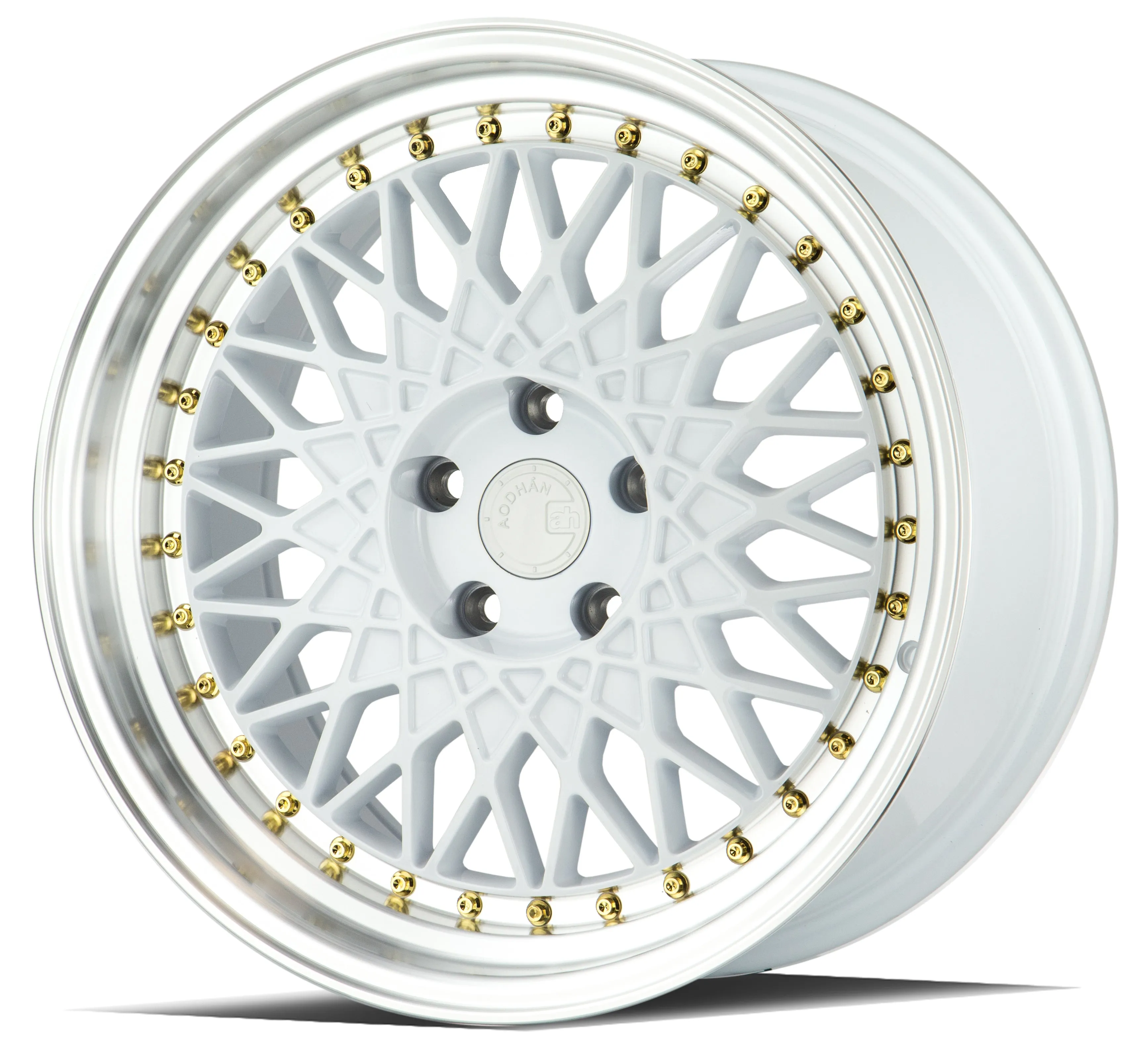 Aodhan AH05 18x9.5 5x114.3  30 White w/Machined Lip (Gold Rivets)