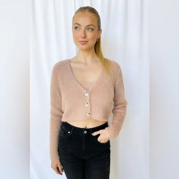 ASTR the label LORAIN CARDIGAN Top in Pink Clay Size Small