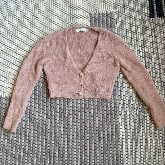 ASTR the label LORAIN CARDIGAN Top in Pink Clay Size Small