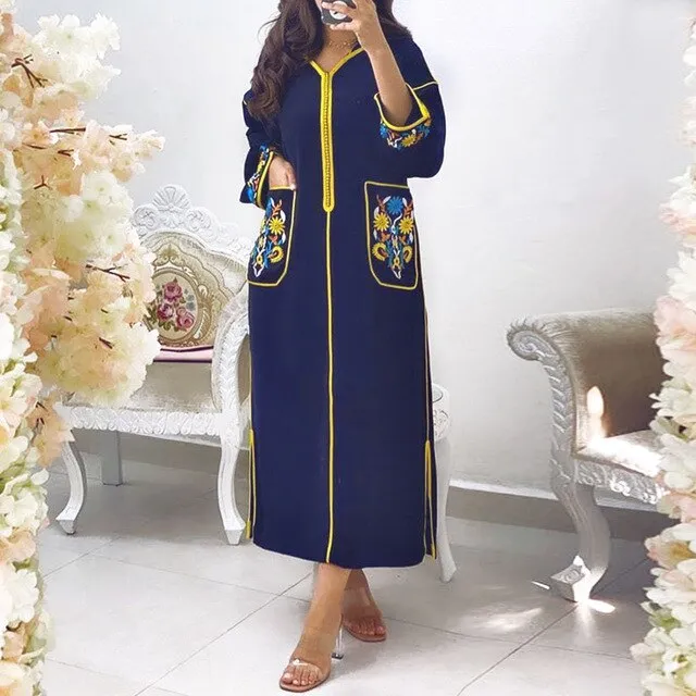 Autumn Women Long Dress 2021 Fashion Flower Printed Zipper Vintage Party Dinner Maxi Dresses Femme Vestiods Work Office