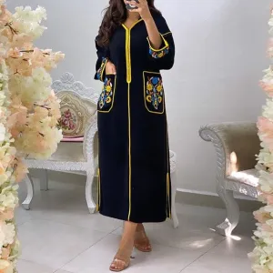 Autumn Women Long Dress 2021 Fashion Flower Printed Zipper Vintage Party Dinner Maxi Dresses Femme Vestiods Work Office