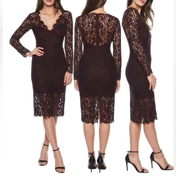 Bardot Burgundy Midnight Lace Long Sleeves Dress Size 4 US or Small NWT