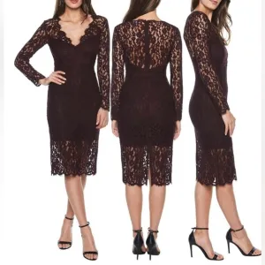 Bardot Burgundy Midnight Lace Long Sleeves Dress Size 4 US or Small NWT