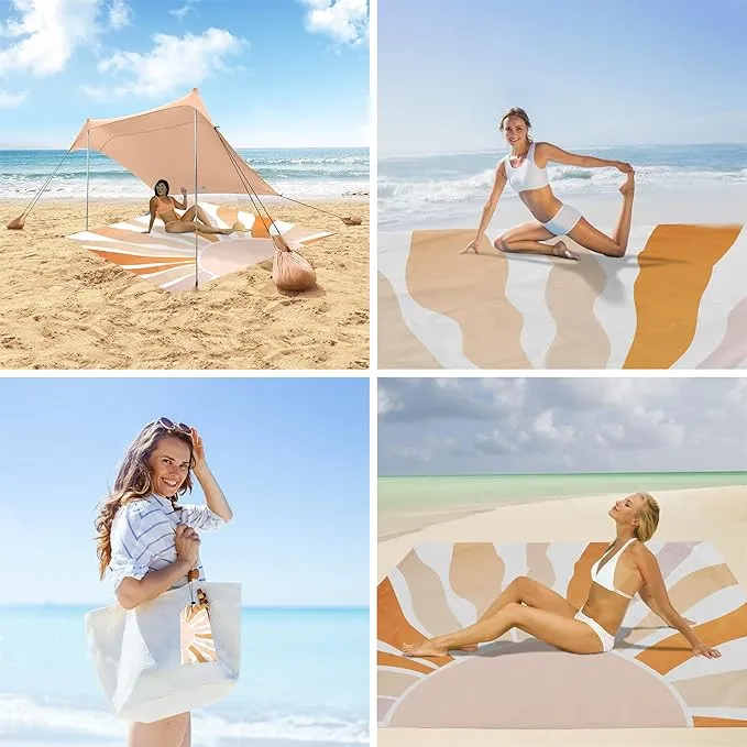 Beach Blanket Sandproof, Beach Mat Sand Free Waterproof, Large & Compact Picnic Blankets for 2-4 Adult, Lightweight Quick Drying Polyester Outdoor Blanket, Beach Essentials Must Have Accesorries