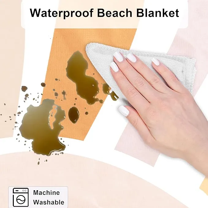 Beach Blanket Sandproof, Beach Mat Sand Free Waterproof, Large & Compact Picnic Blankets for 2-4 Adult, Lightweight Quick Drying Polyester Outdoor Blanket, Beach Essentials Must Have Accesorries