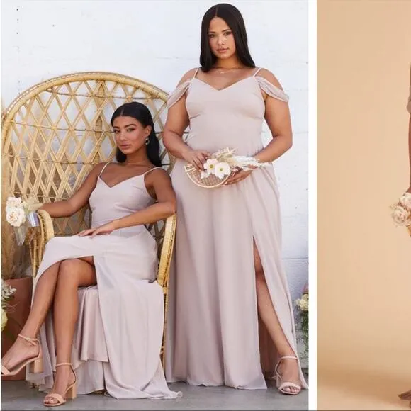 Birdy Grey Devin Convertible Dress in taupe chiffon bridesmaid wedding