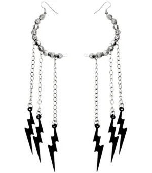 Black Beaded Drop Chain Lightning Bolt Dangle Earrings