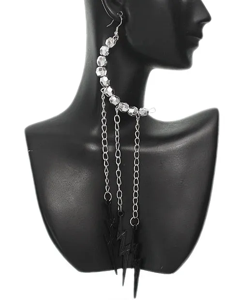 Black Beaded Drop Chain Lightning Bolt Dangle Earrings
