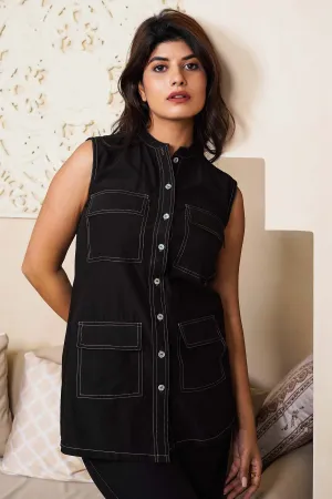 Black Crop Sleeveless Shirt