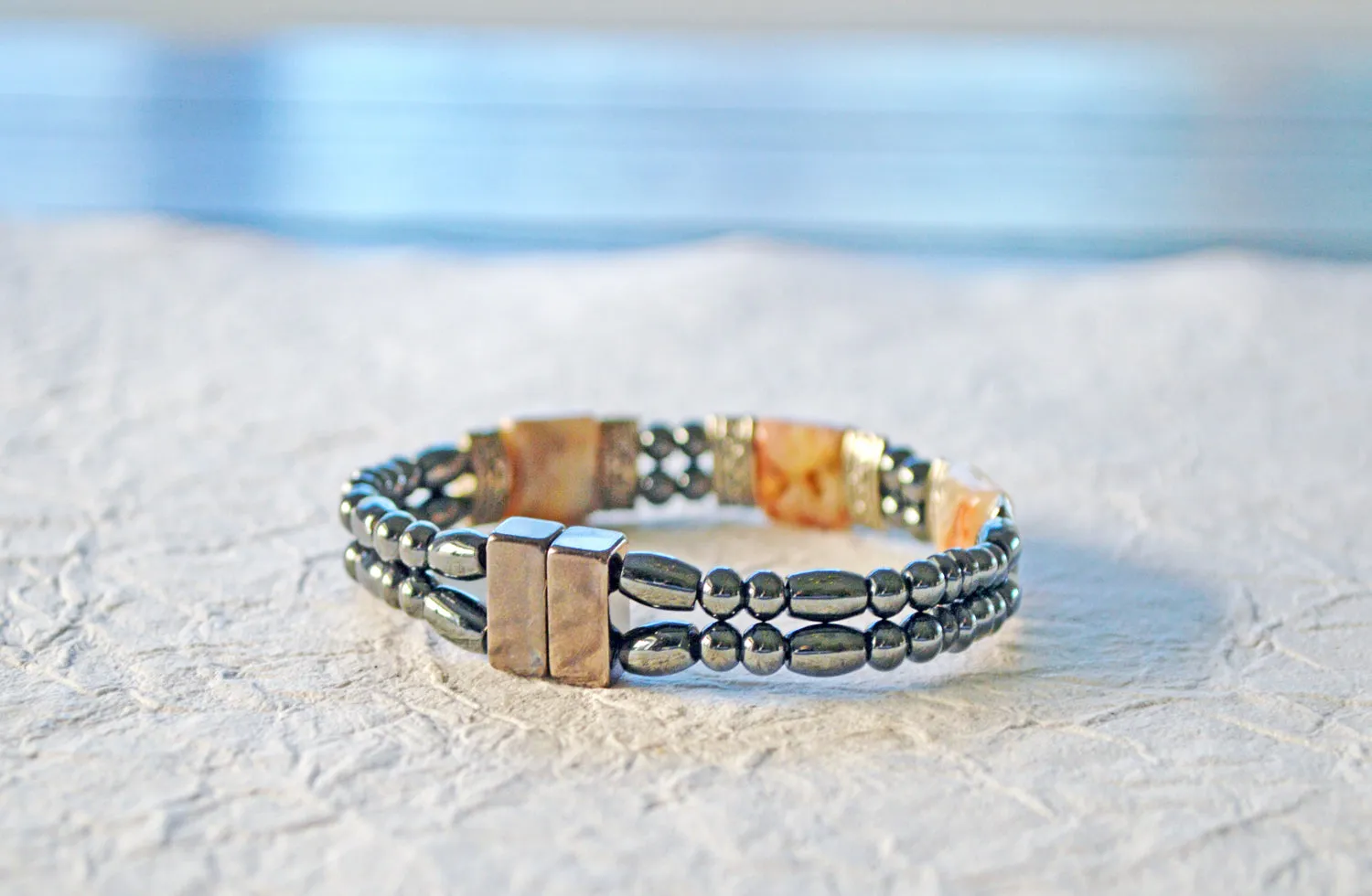 Black Hematite and Agate Magnetic Bracelet for Pain