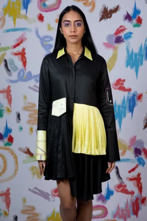 Black Pleated Mini Shirt Dress