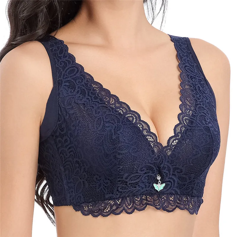 Black--Plus Size Lace Breathable Lightly Lined Push Up Wide Shoulder Bras