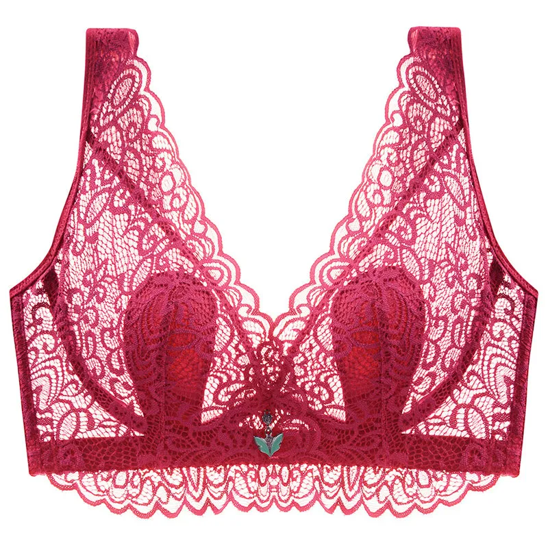 Black--Plus Size Lace Breathable Lightly Lined Push Up Wide Shoulder Bras