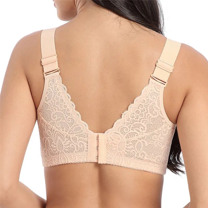Black--Plus Size Lace Breathable Lightly Lined Push Up Wide Shoulder Bras