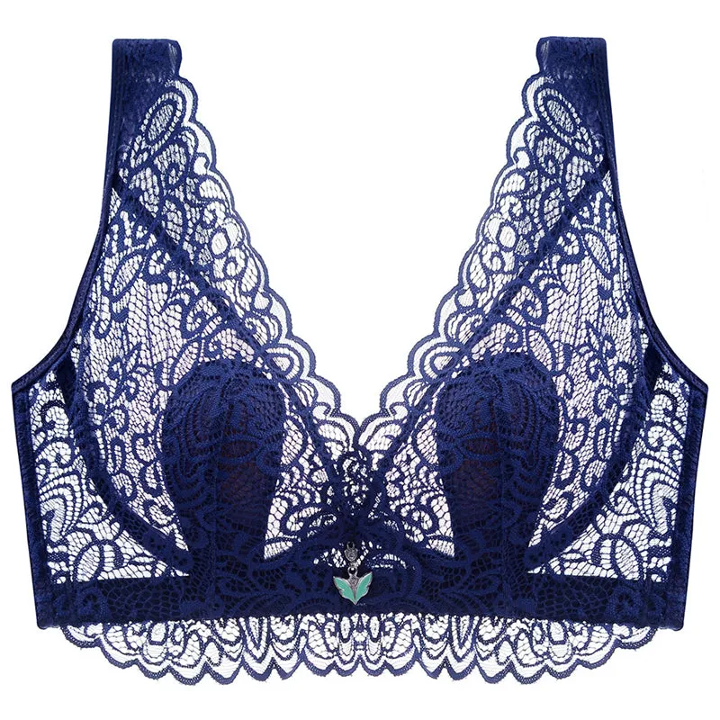 Black--Plus Size Lace Breathable Lightly Lined Push Up Wide Shoulder Bras