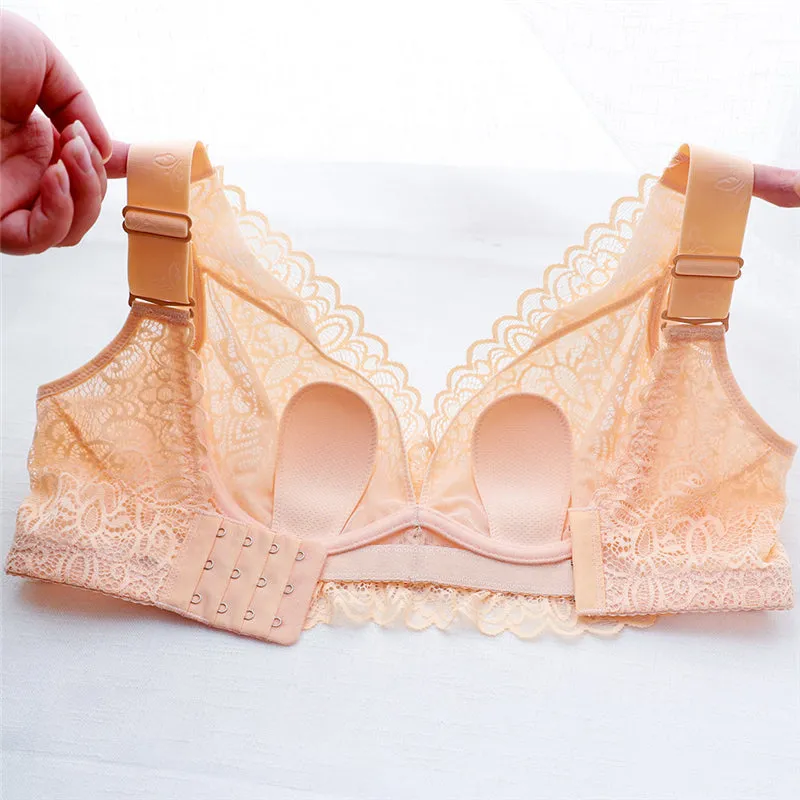 Black--Plus Size Lace Breathable Lightly Lined Push Up Wide Shoulder Bras