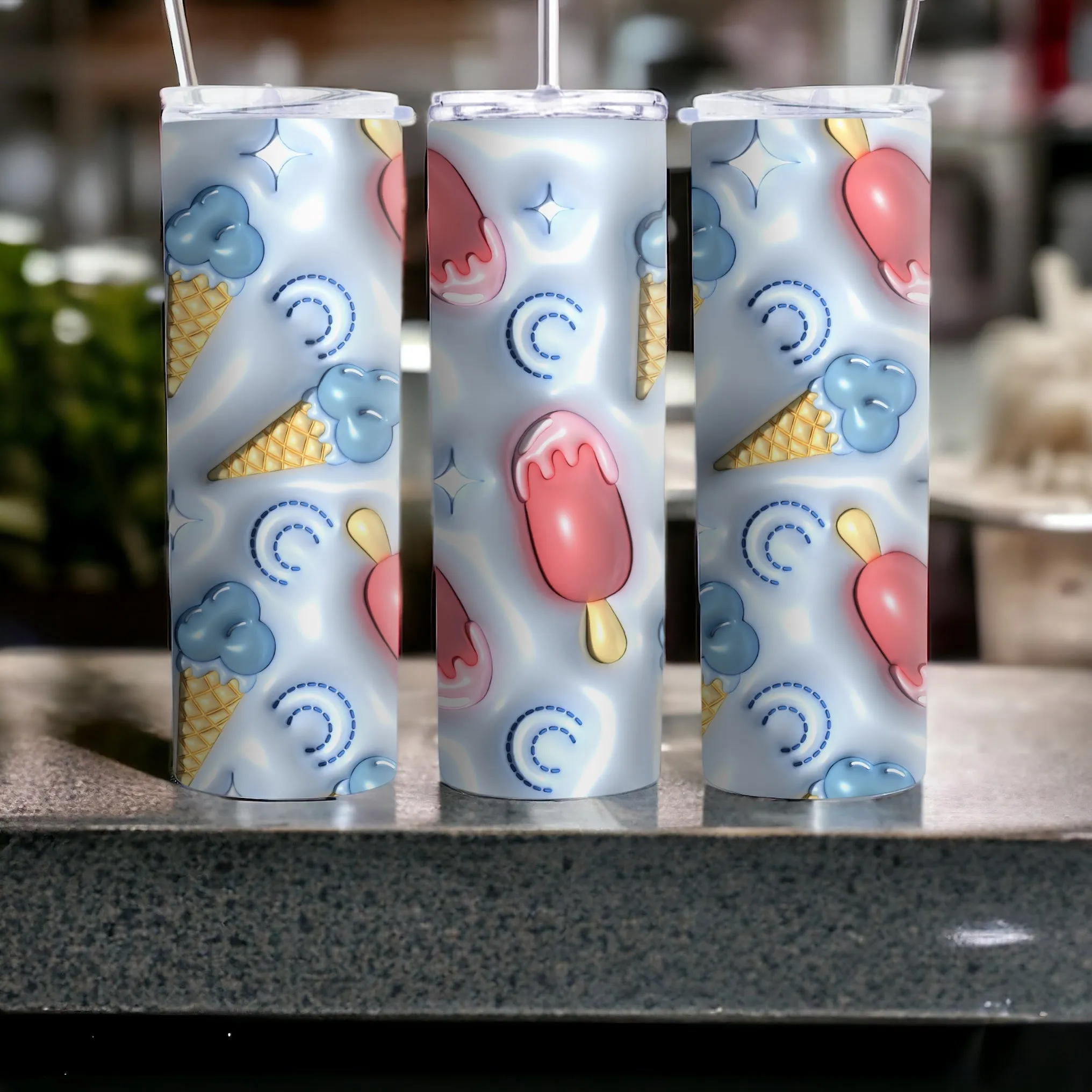 Blue 3D Puff Ice Cream 20 oz Skinny Tumbler
