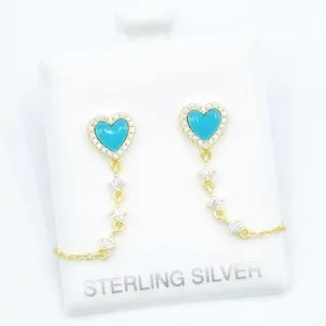 Blue Heart Studs with Chain