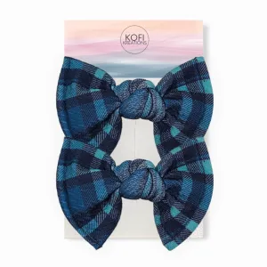 Blue Plaid Knot Hair Bows
