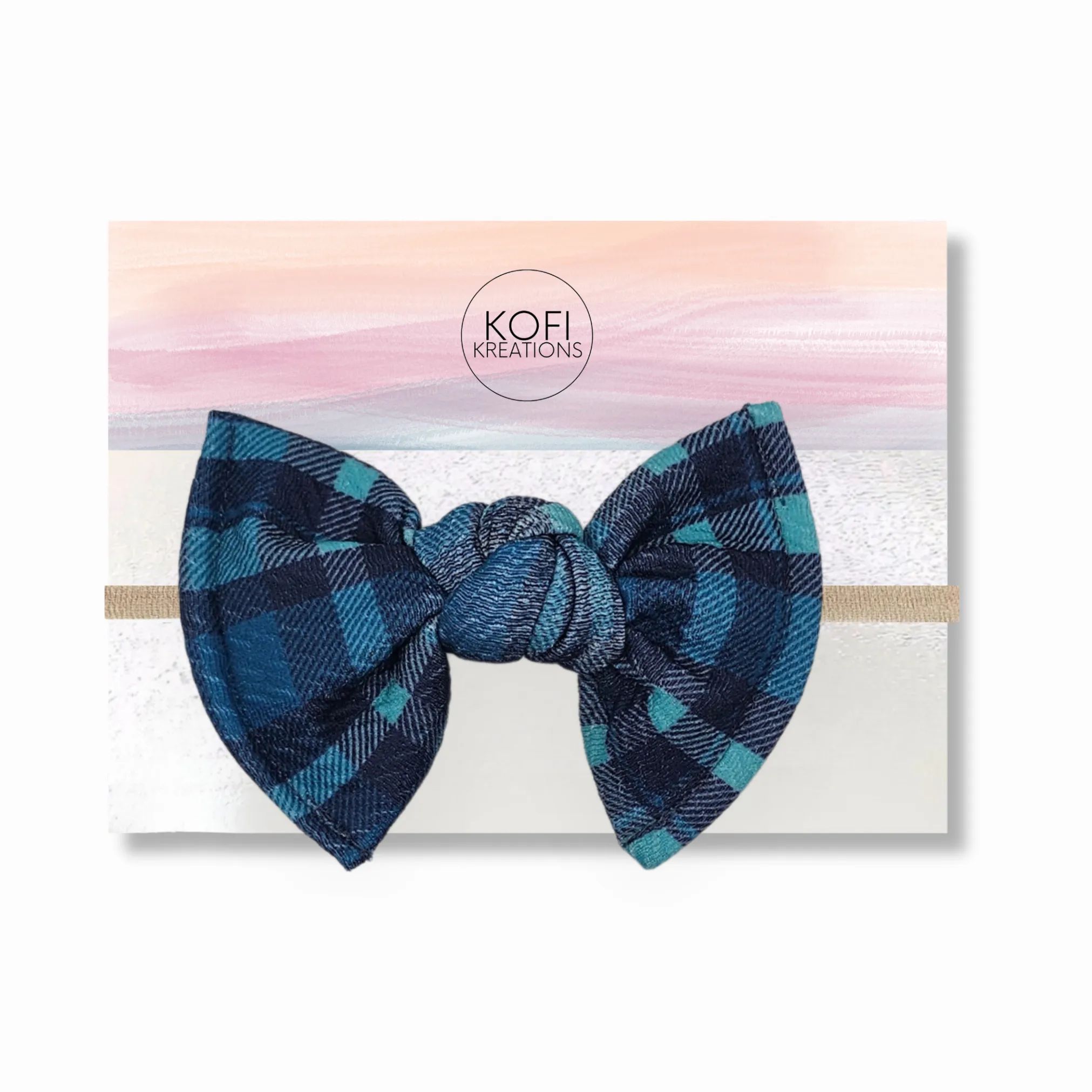 Blue Plaid Knot Hair Bows