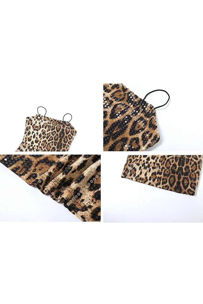 BN0229 Leopard Sequins Mini Dress