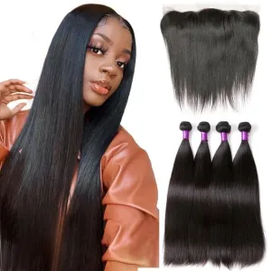 Brazilian Straight 4 Bundles With 13×4 Lace Frontal 10A Grade 100% Human Remy Hair MYLOCKME