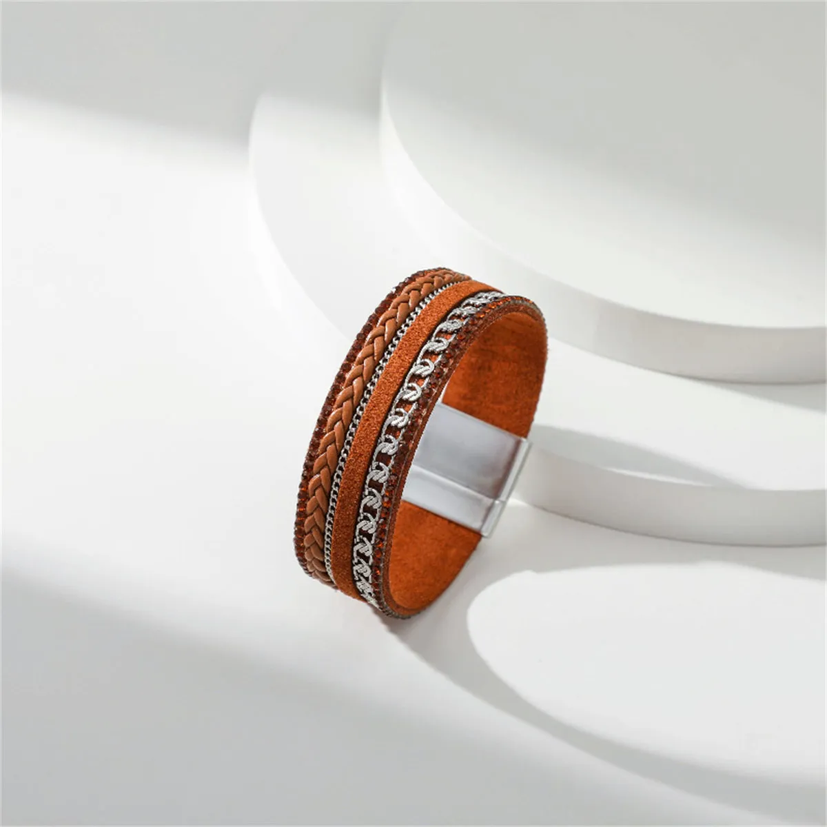 Brown Polystyrene & Cubic Zirconia Silver-Plated Curb-Chain Bracelet