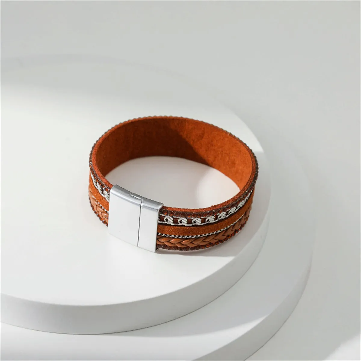Brown Polystyrene & Cubic Zirconia Silver-Plated Curb-Chain Bracelet