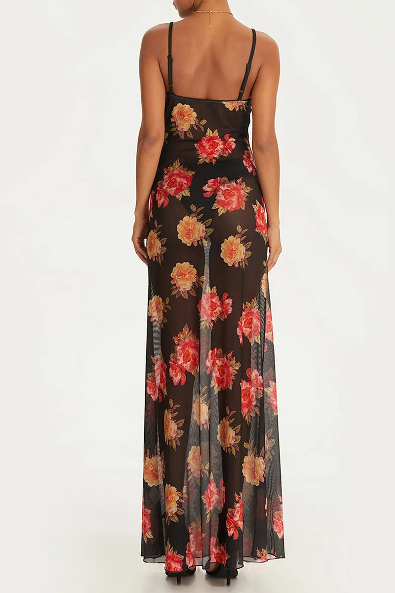 BS3301 Floral Sheer Long Dress