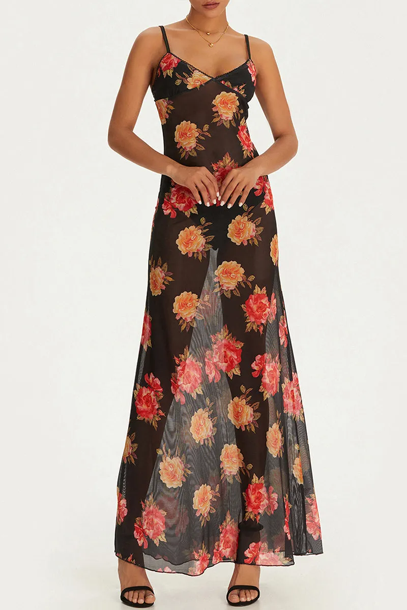 BS3301 Floral Sheer Long Dress