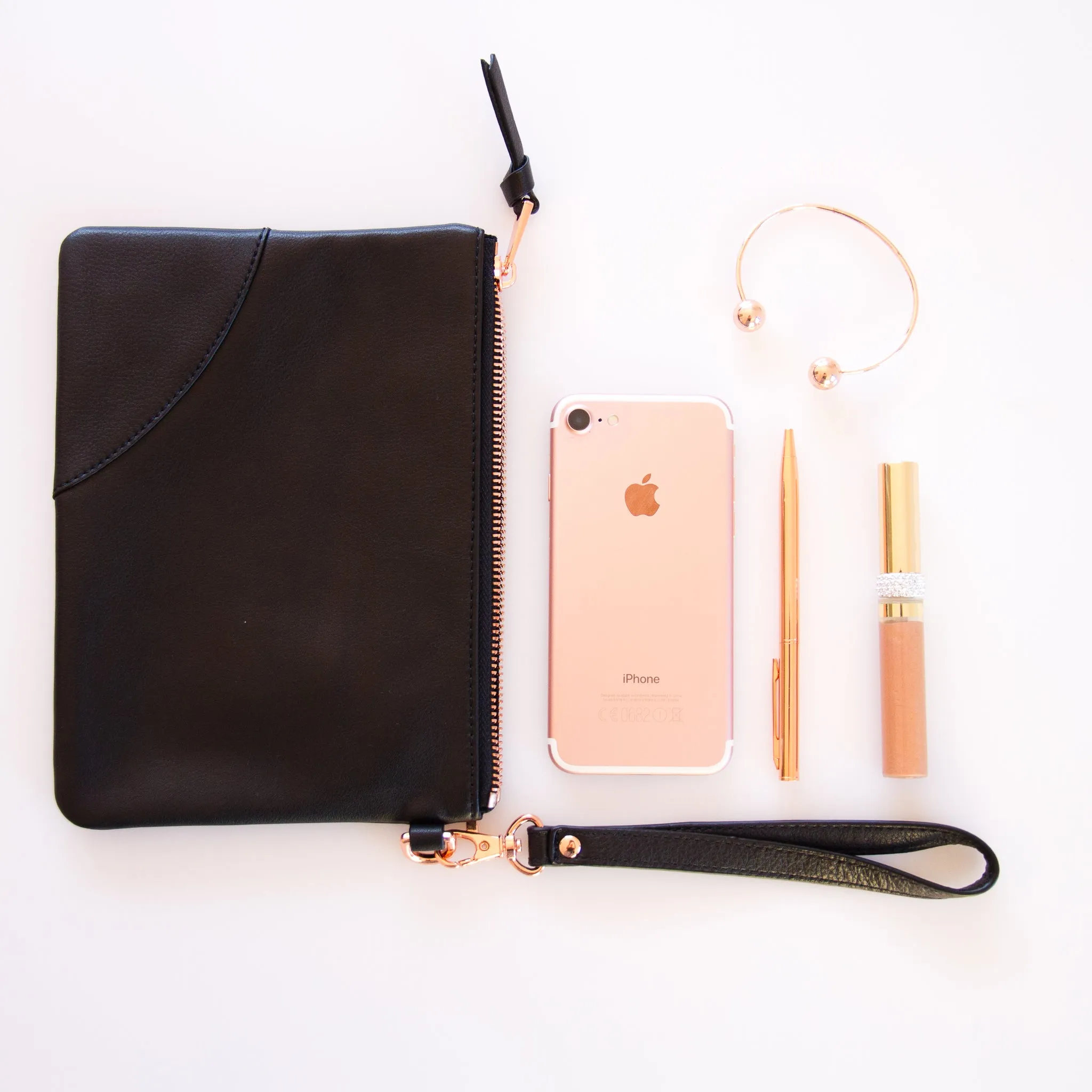 Bundle - Classic Black Clutch   Dalia Studded Hand strap
