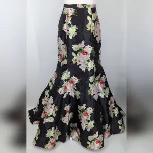 Camille La Vie Black Pink Green Floral Formal Satin Mermaid Maxi Prom Skirt 8