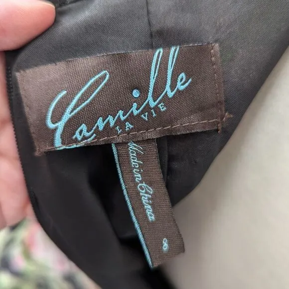 Camille La Vie Black Pink Green Floral Formal Satin Mermaid Maxi Prom Skirt 8
