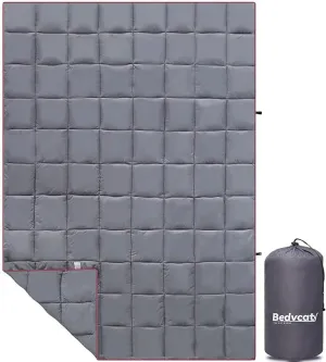 Camping Blanket, Puffy Waterproof Travel Blanket, Warm Cozy Picnic Blanket, for Outdoors, Travel, and Mountain.(Grey, 55" x 39")