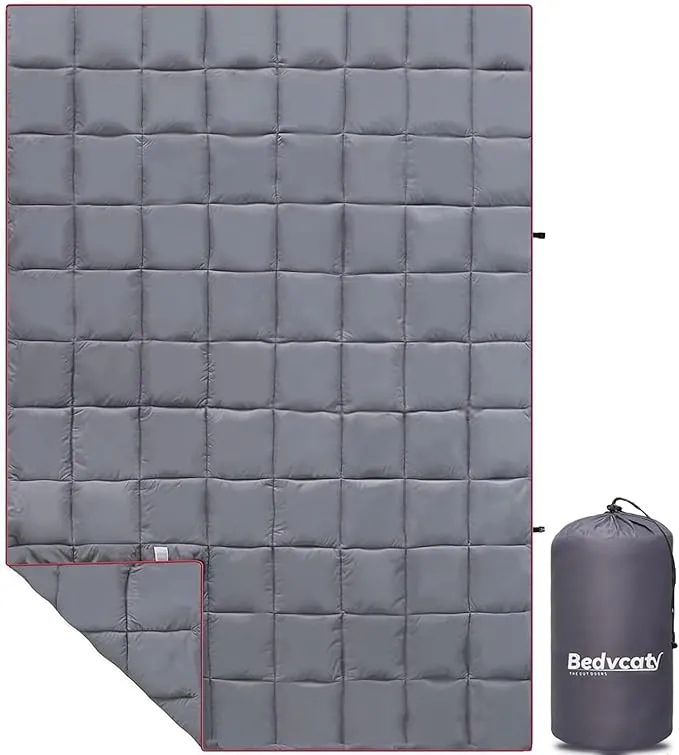 Camping Blanket, Puffy Waterproof Travel Blanket, Warm Cozy Picnic Blanket, for Outdoors, Travel, and Mountain.(Grey, 55" x 39")