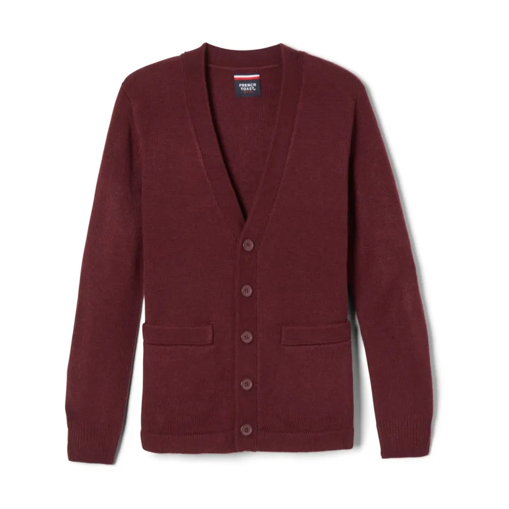 Cardigan Sweater, Youth Burgundy Anti-Pill V-Neck