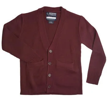 Cardigan Sweater, Youth Burgundy Anti-Pill V-Neck