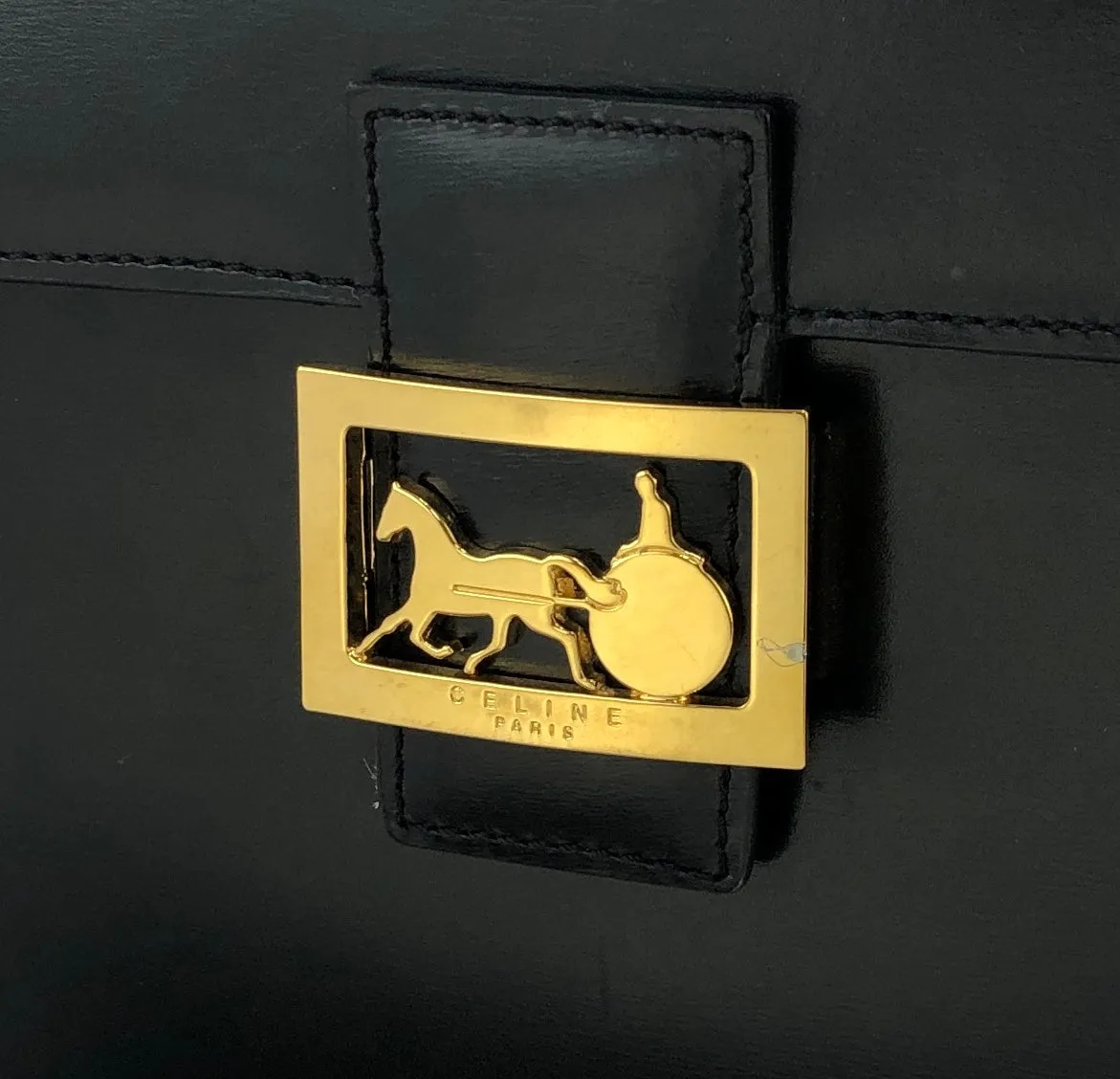 CELINE Horse carriage Two-way Top Handle Handbag Crossbody Shoulder bag Black Vintage Old celine y8hzsk