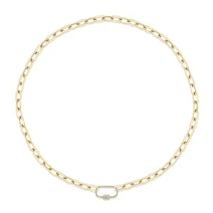 Chain Link Necklace with Pavé Oblong Clasp