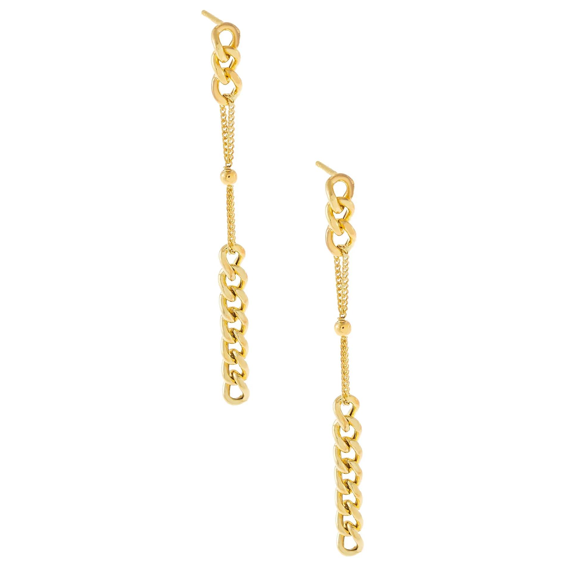 Chain X Ball Drop Stud Earring