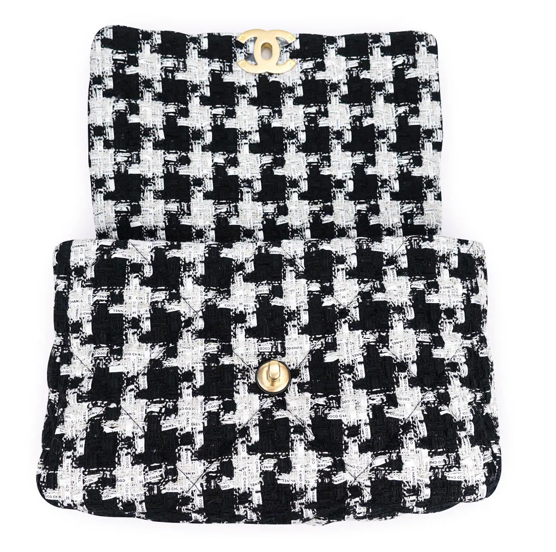 CHANEL 19 Medium Flap Bag in Black And White Ribbon Houndstooth Tweed