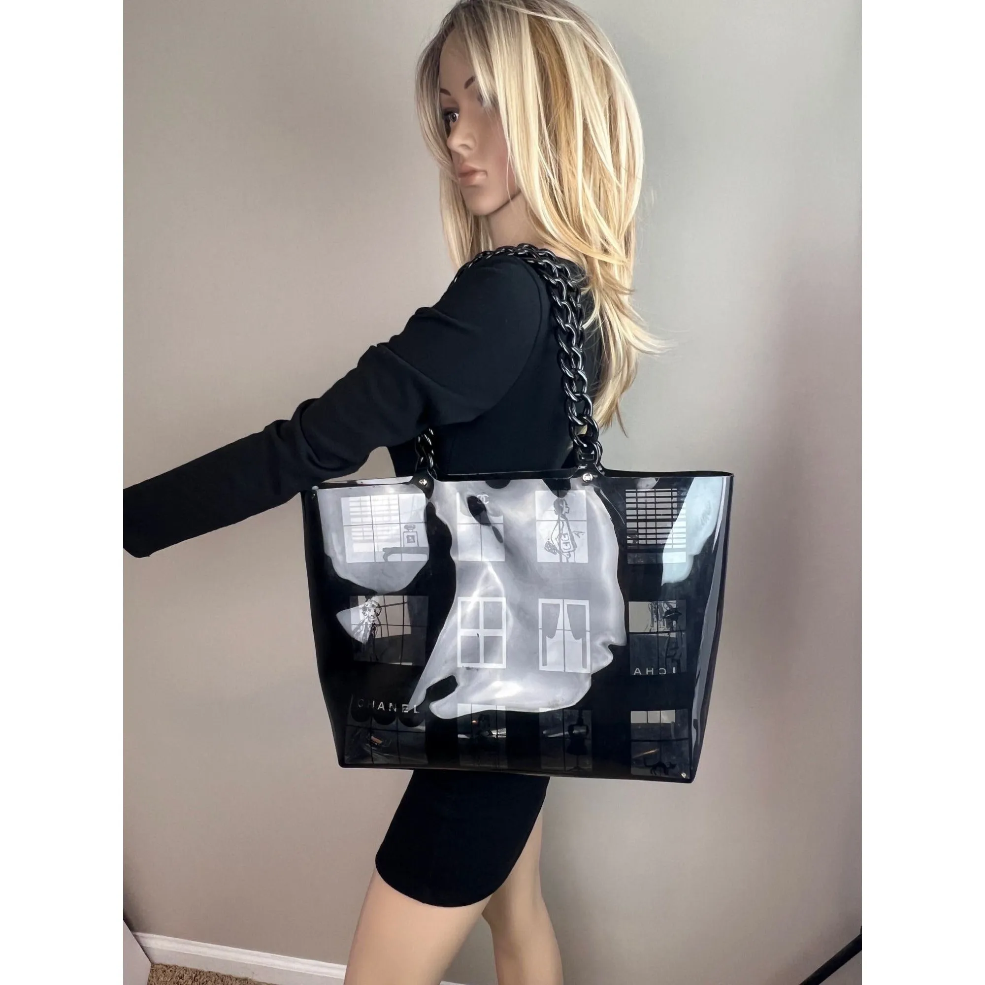 Chanel Vinyl Coco Window Black Tote