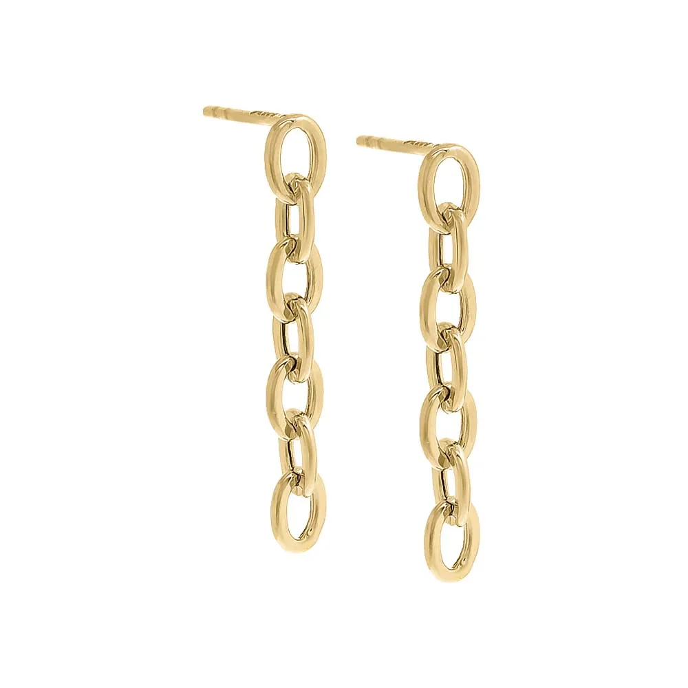 Chunky Chain Link Drop Down Stud Earring 14K