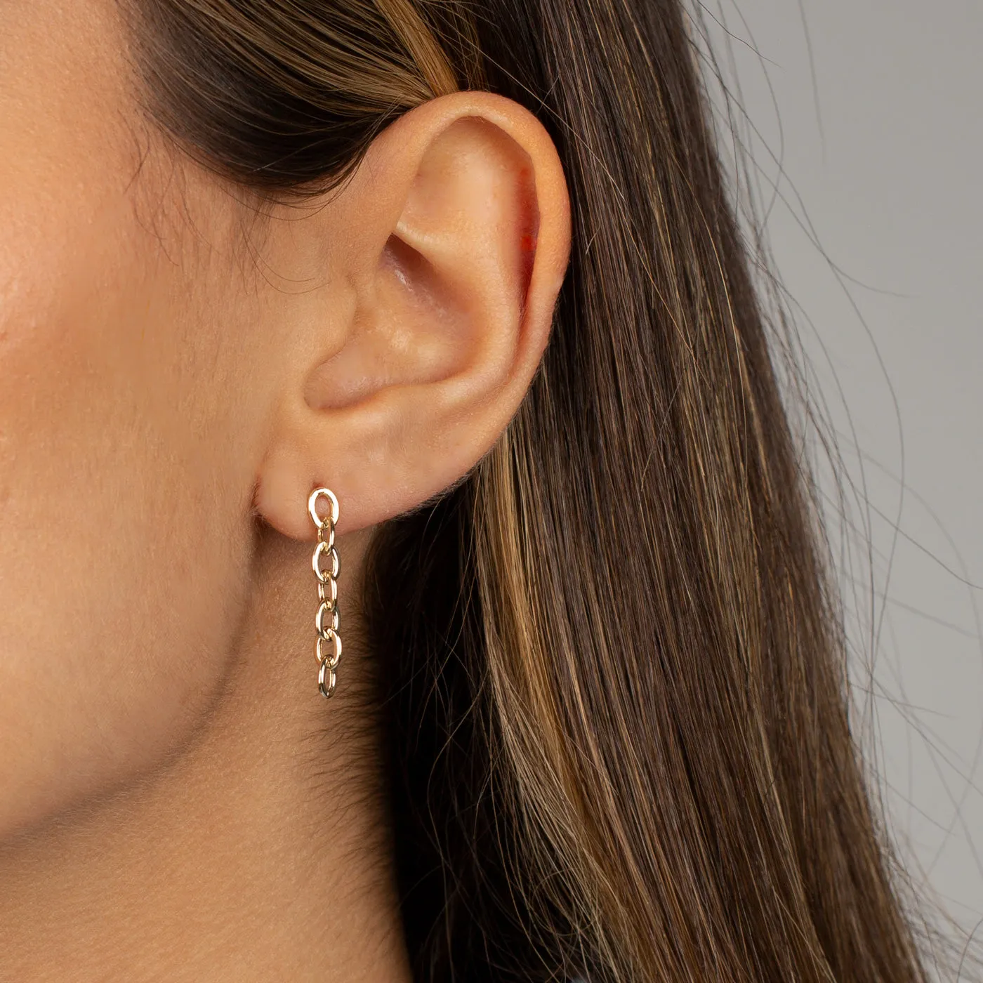 Chunky Chain Link Drop Down Stud Earring 14K