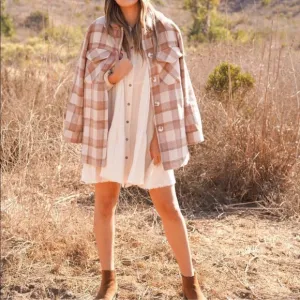 CJLA Clancy Cream Tan Checked Plaid shacket Jacket size S